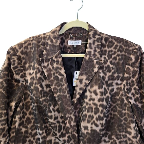 NWT Calvin Klein Leopard Print Ruched Sleeve One Button Jacket Size 2XL - Picture 4 of 8